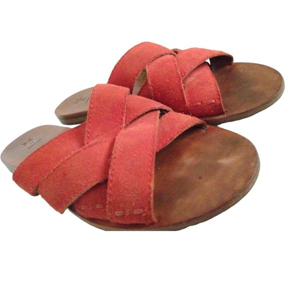 Frye Womens Carla Criss Cross Red Suede Leather Sandals Slides Flip Flops 6.5 M - Picture 4 of 12